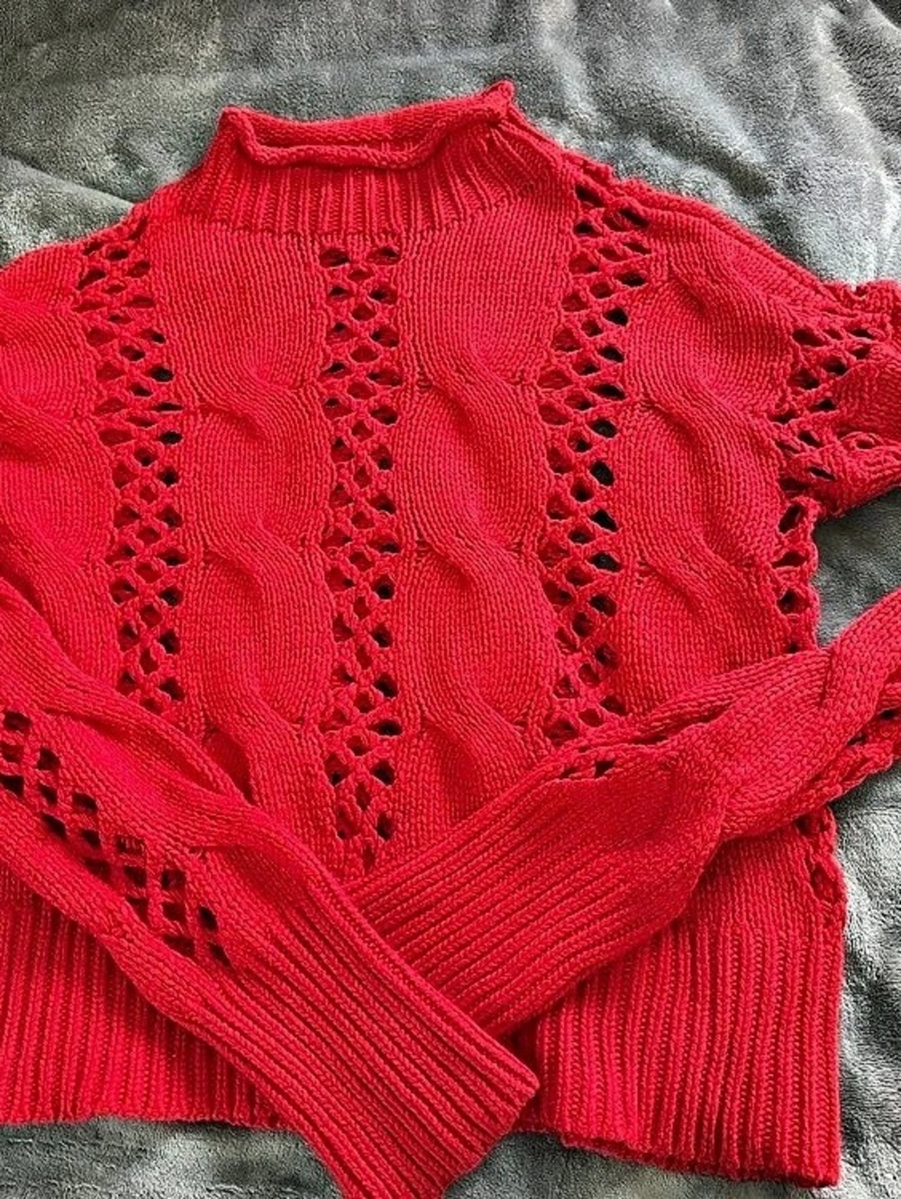 Express Open Stitch Textured Mock Neck Sweater Red Size Medium